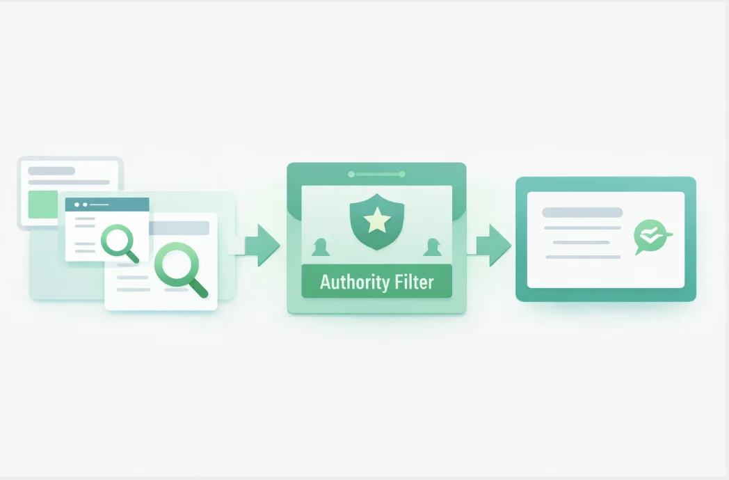 AI citation strategy illustration showing retrieval, authority filtering, and recommendation